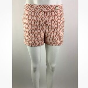 Trina Turk Sz 12 Printed Patterned Shorts Orange White Cotton Polyester
